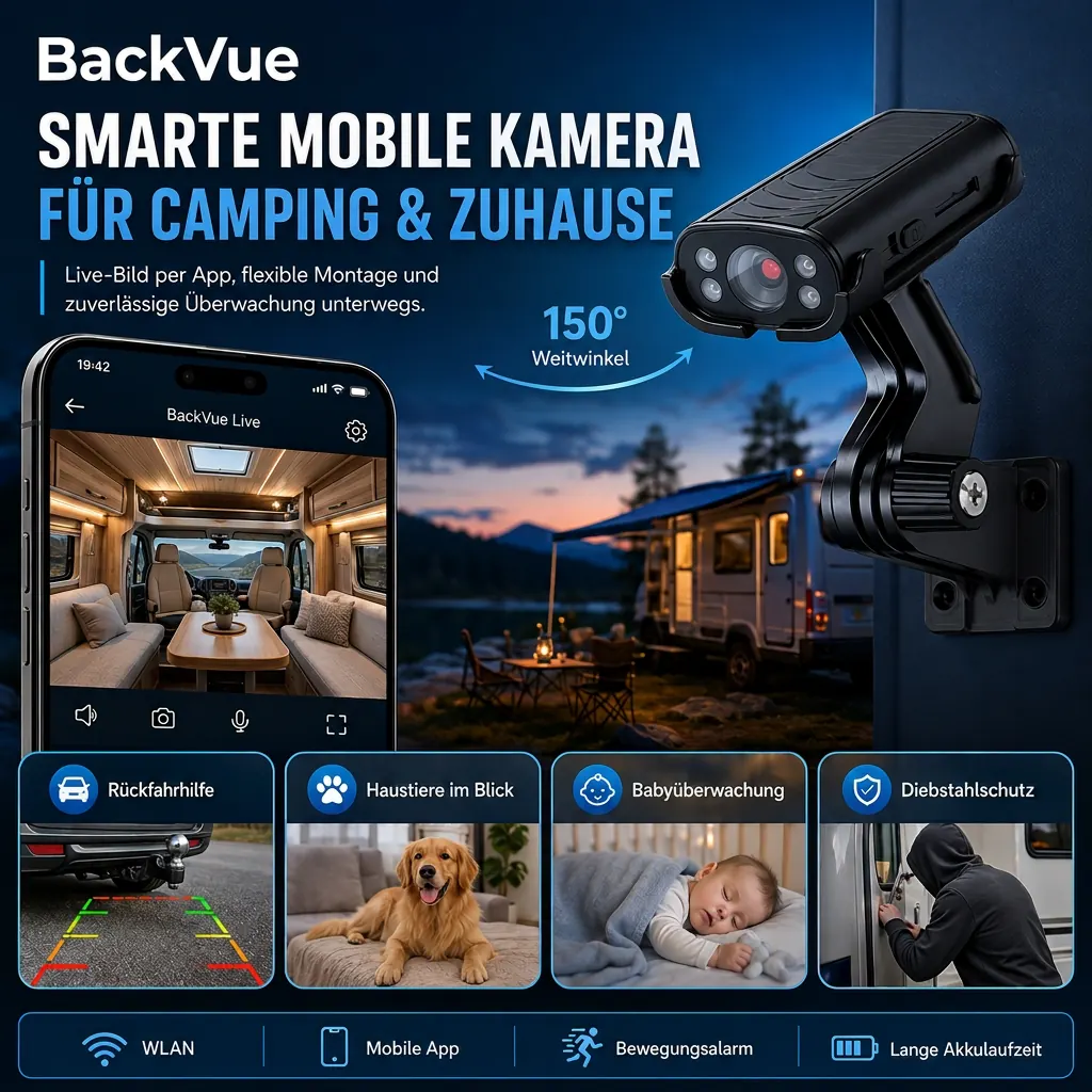 BackVue™ Funktionen: Live-Bild per App, Rückfahrhilfe, Bewegungsalarm, Nachtsicht