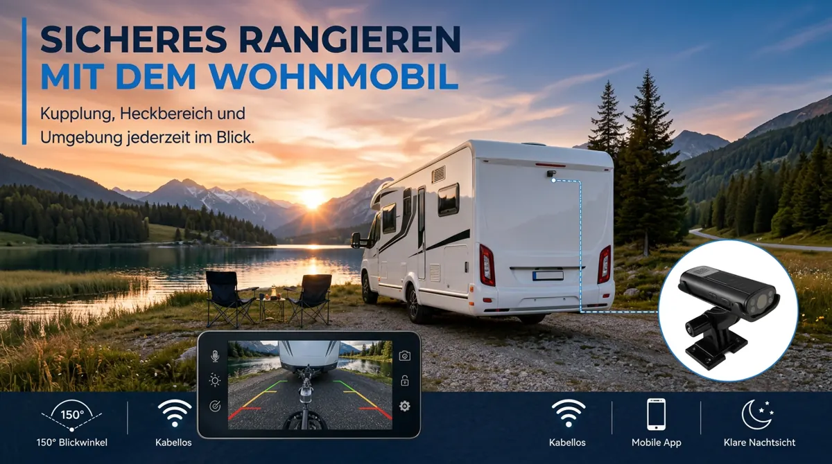 Sicheres Rangieren mit dem Wohnmobil: Live-Bild mit Hilfslinien
